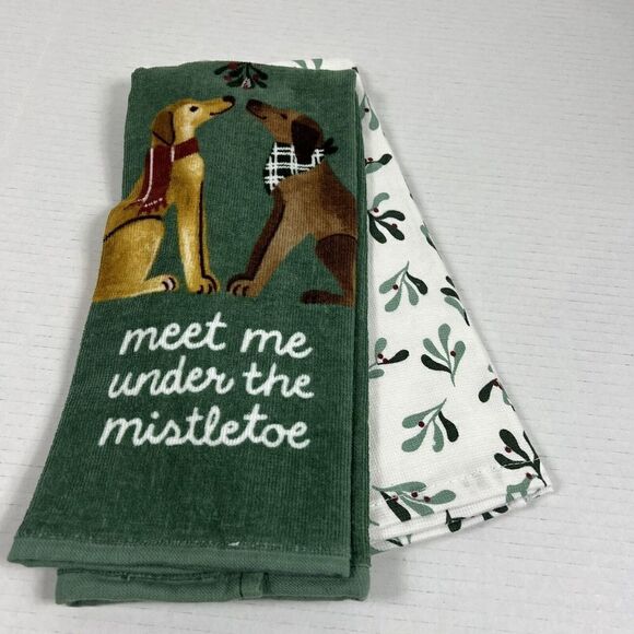 COPY - St. Nicholas Square Dog Kitchen Towels "Meet Me Under The Mistletoe" - Picture 3 of 6